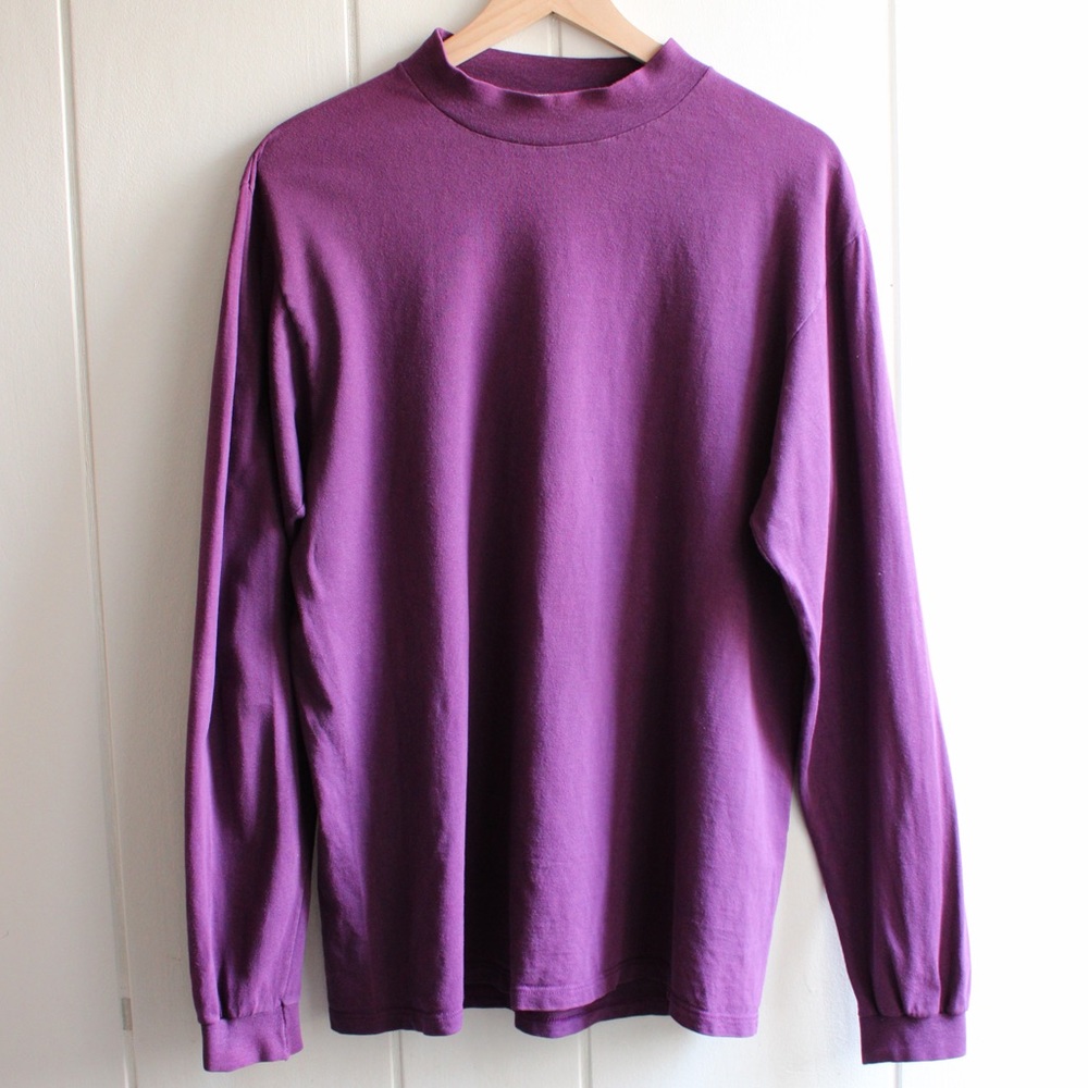 1980s Vintage Jockey Unisex Purple Cotton Mock Neck Long Sleeve T-shirt